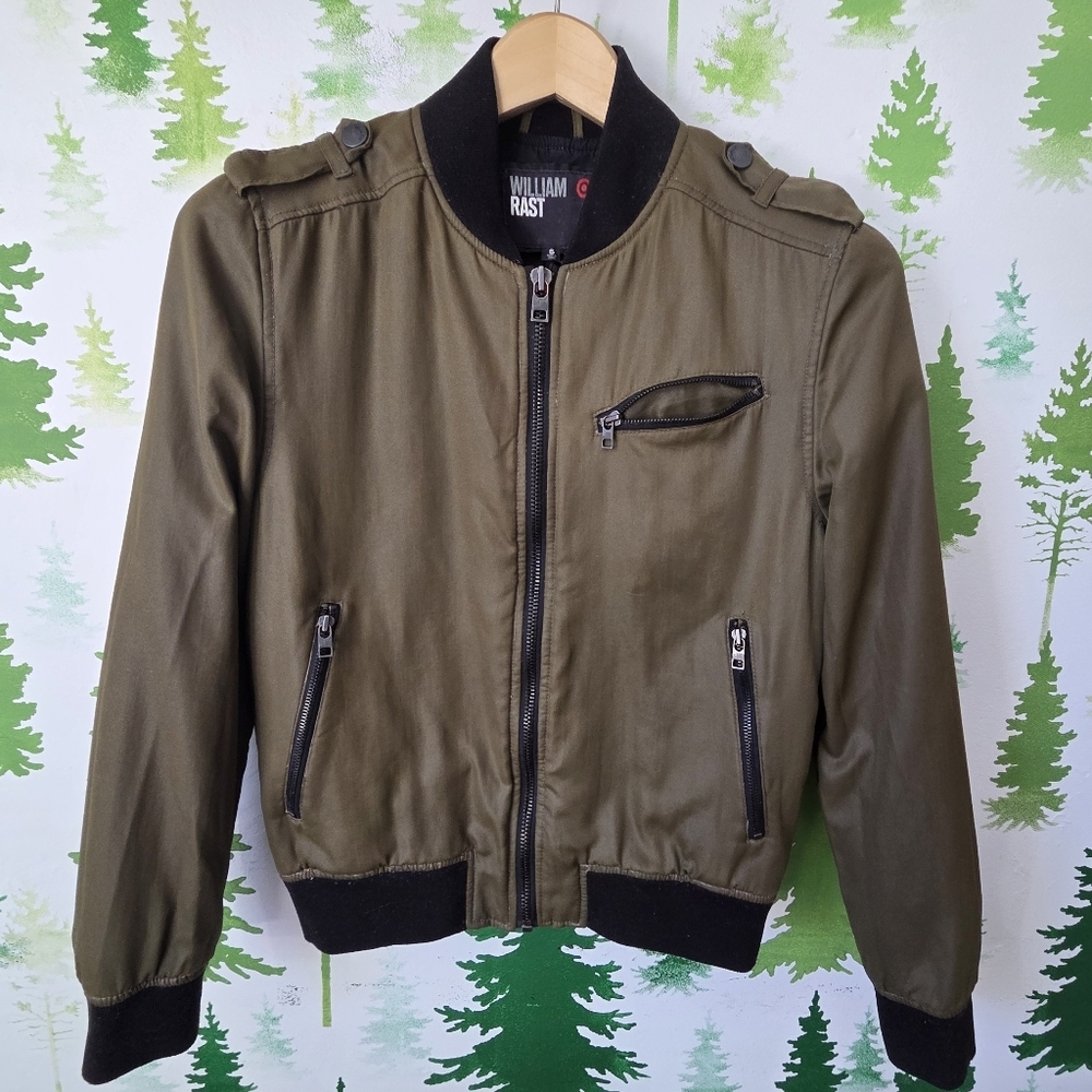 William Rast For Target Olive Bomber Jacket with Black Trim